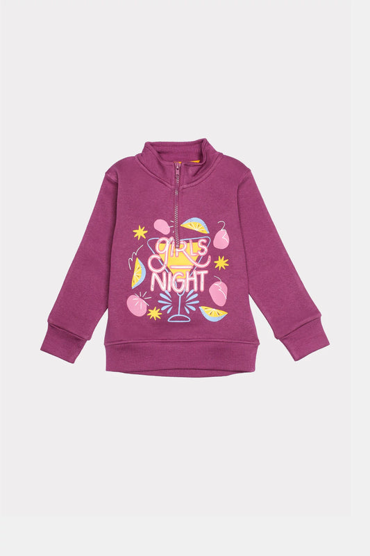 Purple Graphic Printed Girls Sweatshirt