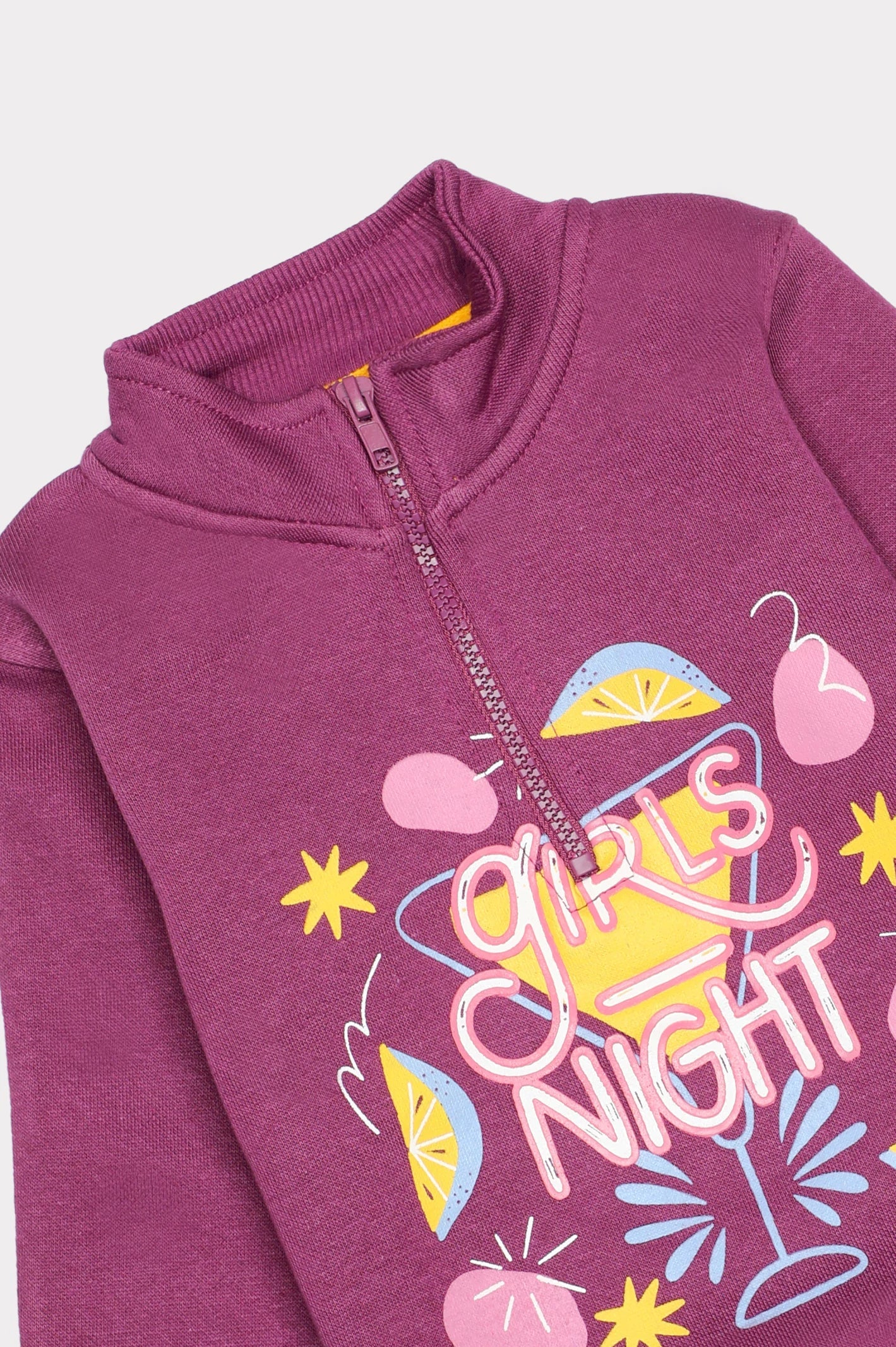 Purple Graphic Printed Girls Sweatshirt