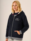 Navy Zip Through Borg Lined Hooded Sweatshirt - Darcy