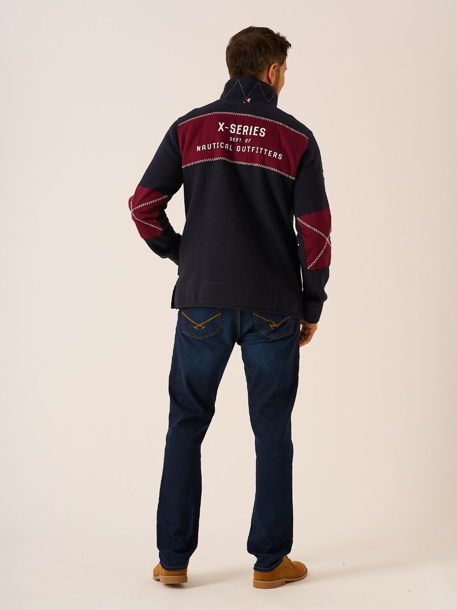 Dark Navy and Cherry X-Series 1/4 Zip Pique Sweatshirt - Whitefin
