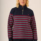 Striped 1/4 Zip Sweatshirt In Navy And Pink -Evelyn