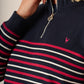 Striped 1/4 Zip Sweatshirt In Navy And Pink -Evelyn