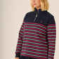 Striped 1/4 Zip Sweatshirt In Navy And Pink -Evelyn