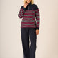 Striped 1/4 Zip Sweatshirt In Navy And Pink -Evelyn