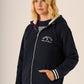 Navy Zip Through Borg Lined Hooded Sweatshirt - Darcy