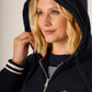 Navy Zip Through Borg Lined Hooded Sweatshirt - Darcy