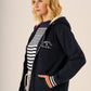 Navy Zip Through Borg Lined Hooded Sweatshirt - Darcy
