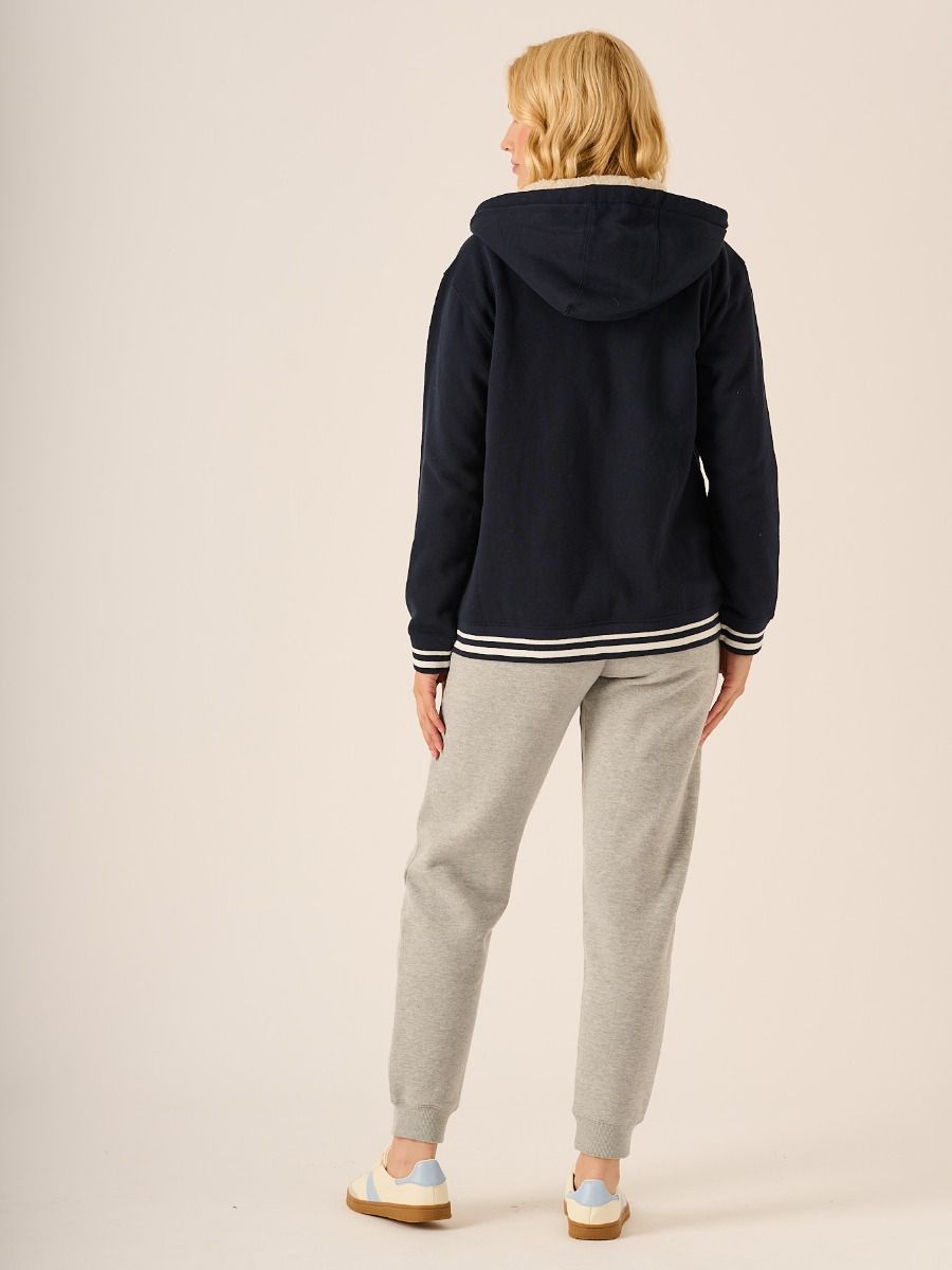Navy Zip Through Borg Lined Hooded Sweatshirt - Darcy