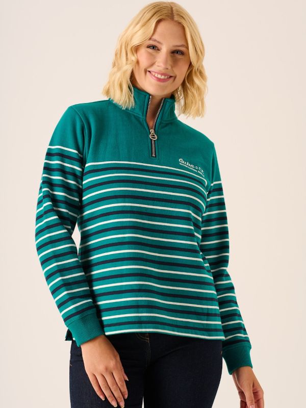 Teal Striped 1/4 Zip Sweatshirt - Ivy