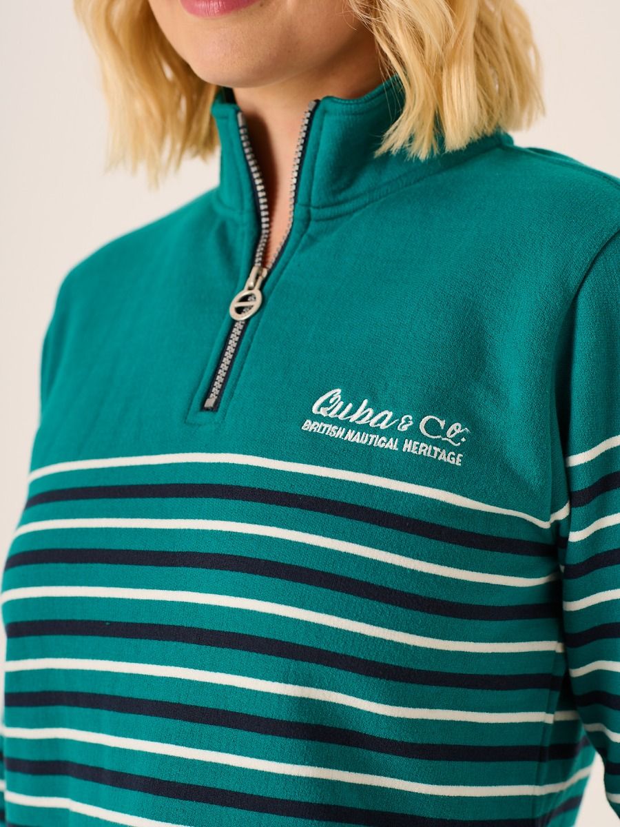 Teal Striped 1/4 Zip Sweatshirt - Ivy
