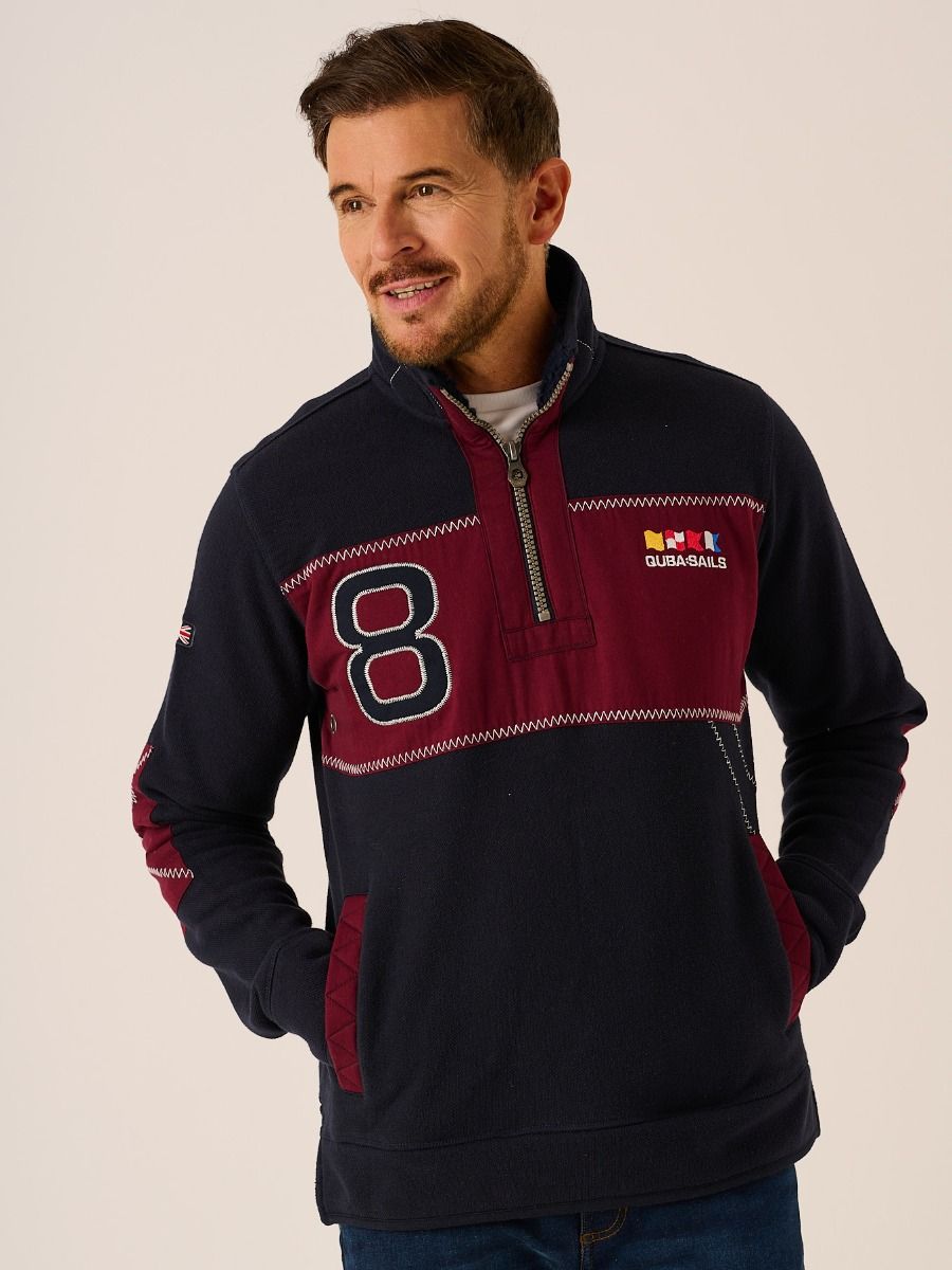 Dark Navy and Cherry X-Series 1/4 Zip Pique Sweatshirt - Whitefin