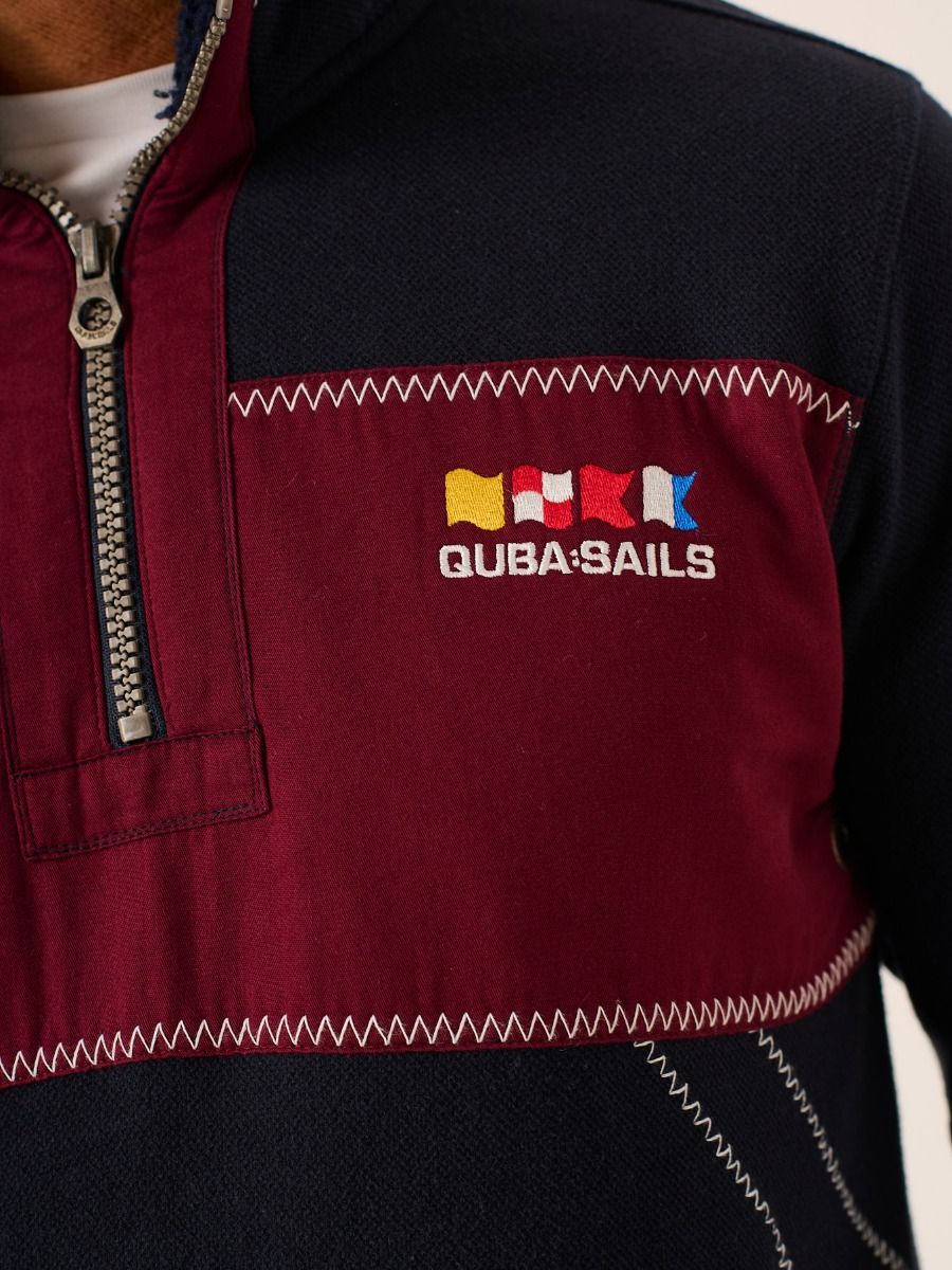 Dark Navy and Cherry X-Series 1/4 Zip Pique Sweatshirt - Whitefin