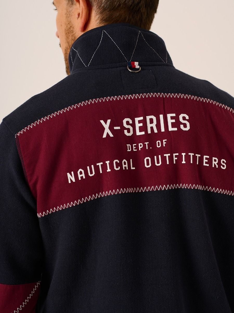 Dark Navy and Cherry X-Series 1/4 Zip Pique Sweatshirt - Whitefin