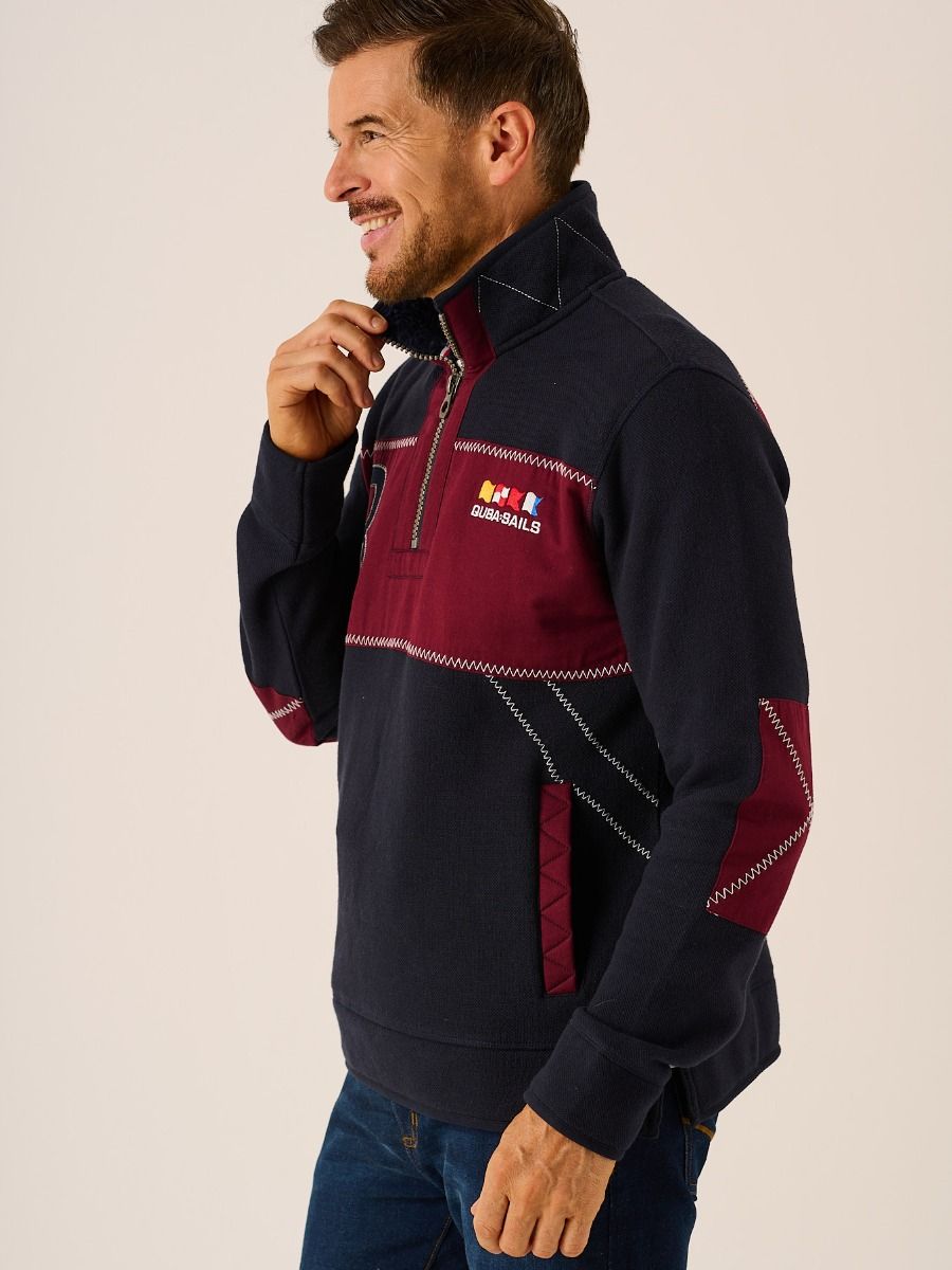 Dark Navy and Cherry X-Series 1/4 Zip Pique Sweatshirt - Whitefin
