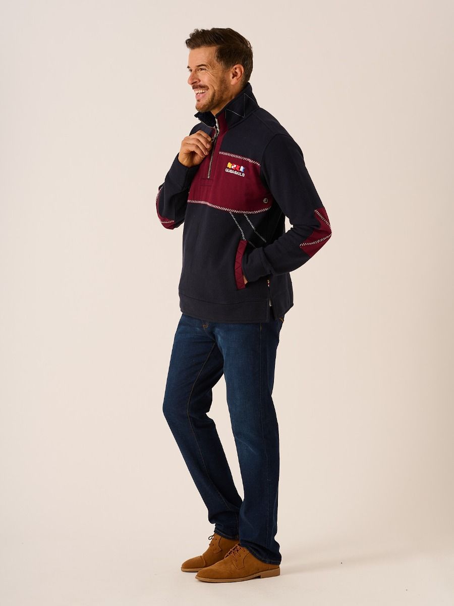 Dark Navy and Cherry X-Series 1/4 Zip Pique Sweatshirt - Whitefin