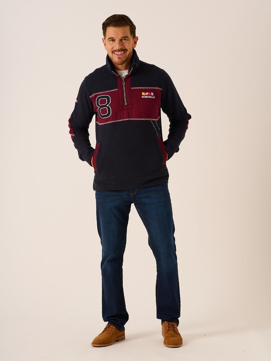 Dark Navy and Cherry X-Series 1/4 Zip Pique Sweatshirt - Whitefin